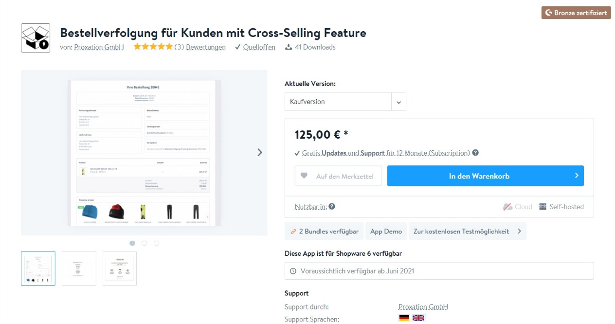 Bestellverfolgung-für-Kunden-mit-Cross-Selling-Feature-shopware-agentur-proxation-plugin